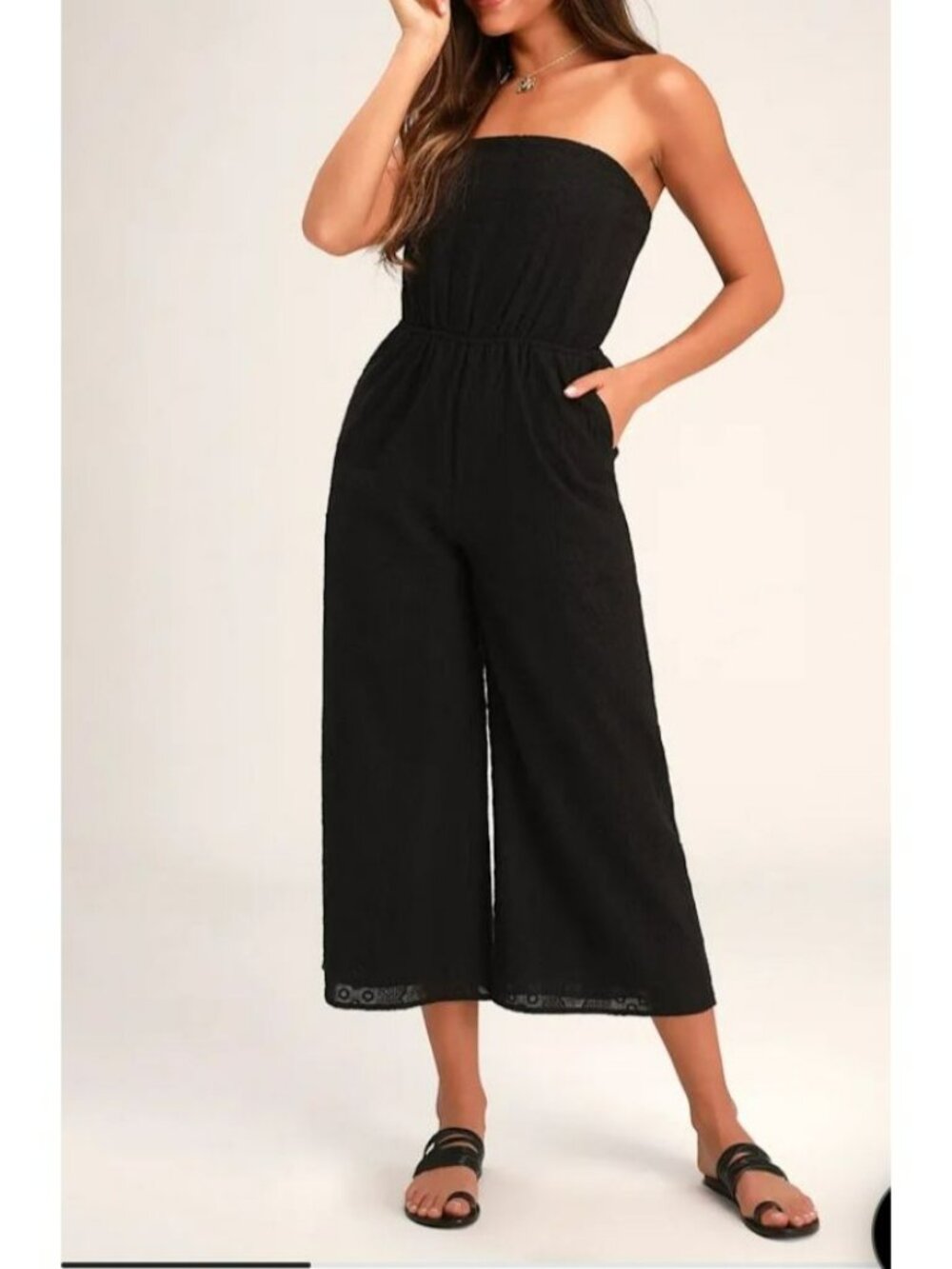 Lulus Strapless Wide-Leg Jumpsuit Sunlight Special Embroidered Pockets Size S